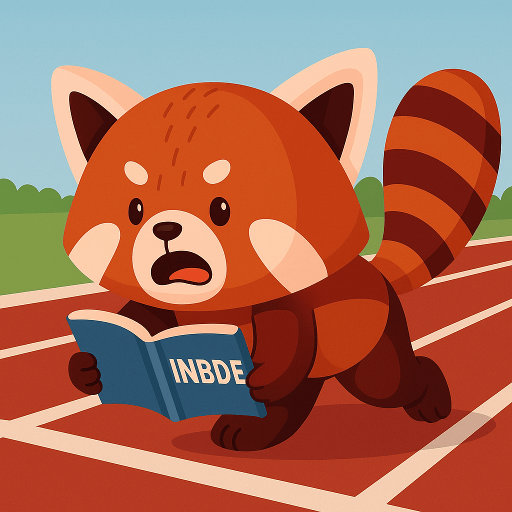 dental panda on race track with book