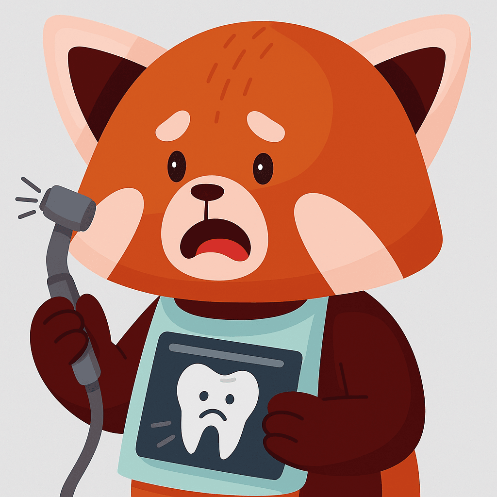 red panda with dentist drill